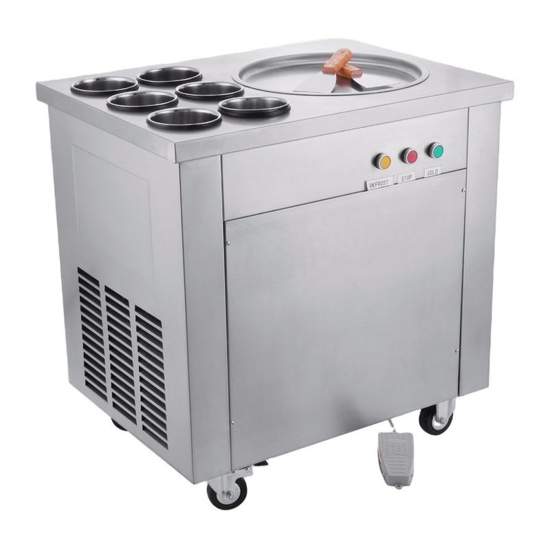 Máy chiên kem thương mại đông lạnh với 2 chảo phẳng và máy nén nhập khẩu cuộn kem chiên bằng thép không gỉ